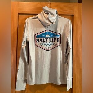 Salt Life Women’s Sea Sand Sun SLX Performance Lt. Gray Hoodie Shirt NWT S